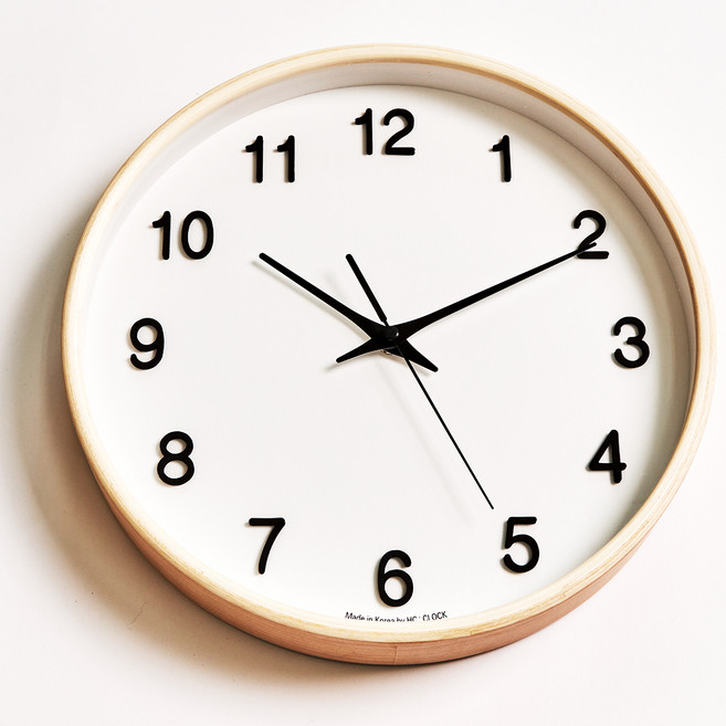 HC 자작나무 3D숫자 무소음 벽시계 30cm, 화이트