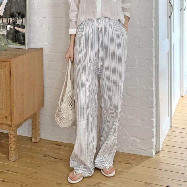 린다샵 여성용 눈아로 썸머 스트라이프 링클 밴딩 팬츠 cppt15012k53