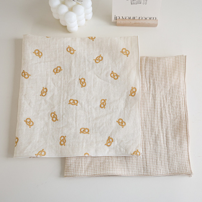 메종텍스타일 선물포장 면100 이중거즈 패턴 손수건 2종 세트