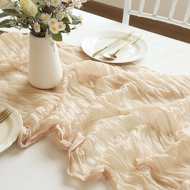 바른리빙 플로우링 쉬폰 테이블러너, 베이지, 1개, 90 x 300 cm