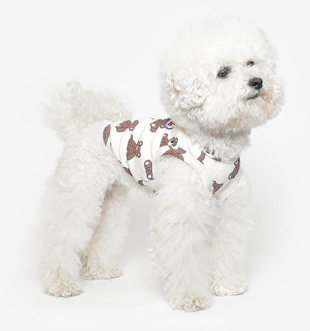 투스투스 강아지 민소매 곰돌이 나시 티셔츠, 아이보리, 1개