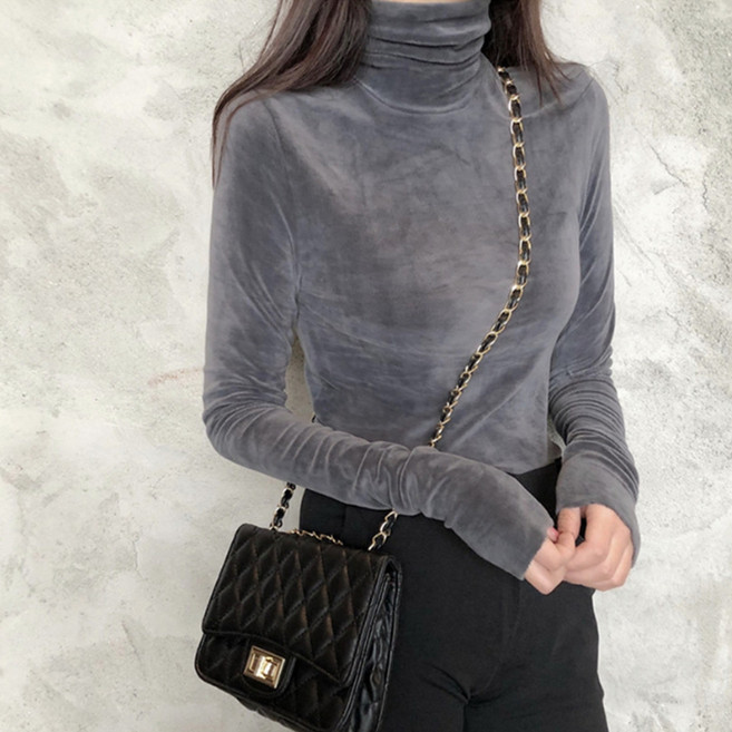 안다로미 여성용 폴라리스 부드러운 벨벳 목폴라 티셔츠