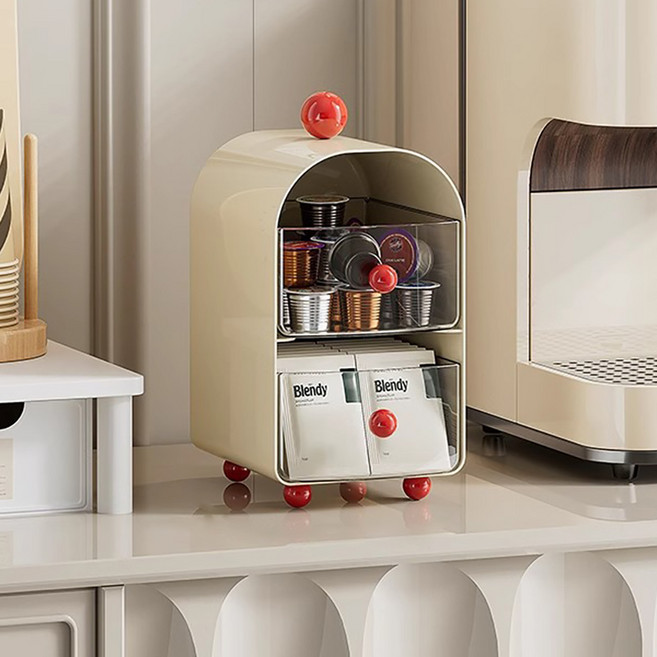 Alleophom 抽屜式多用途透明收納盒 L261-0050, 奶油色, 1個