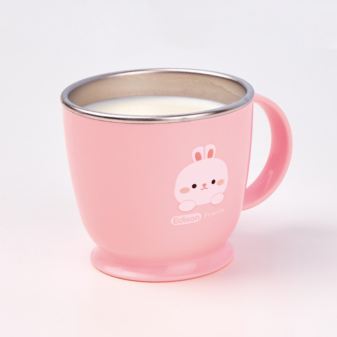 에디슨 프렌즈 논슬립 스텐 한손컵, 토끼 래니 핑크, 1개, 240ml