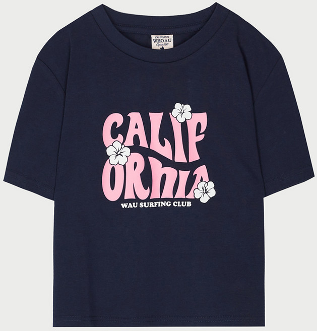 WHO.A.U 文字印花短版T恤, 海軍藍