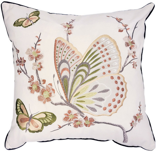 해피툴 피오레 나비 자수 쿠션 커버 + 솜, 베이지