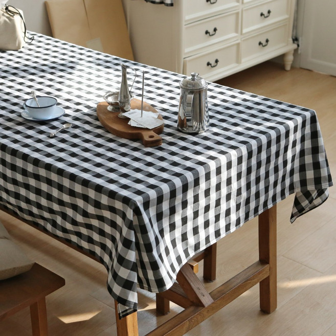 데코토닉 고밀도 식탁보, 4인, 블랙체크, 1개, 4인(130 x 170 cm)