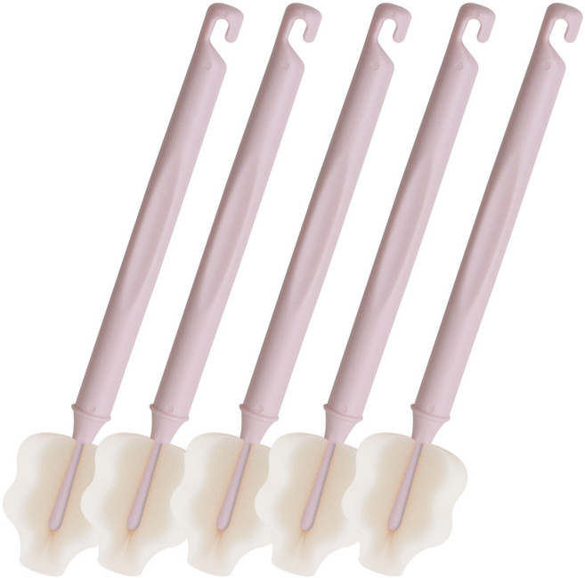 하이비 젖병 세척솔 몽글이 롱 와이드솔, 인디핑크, 5개