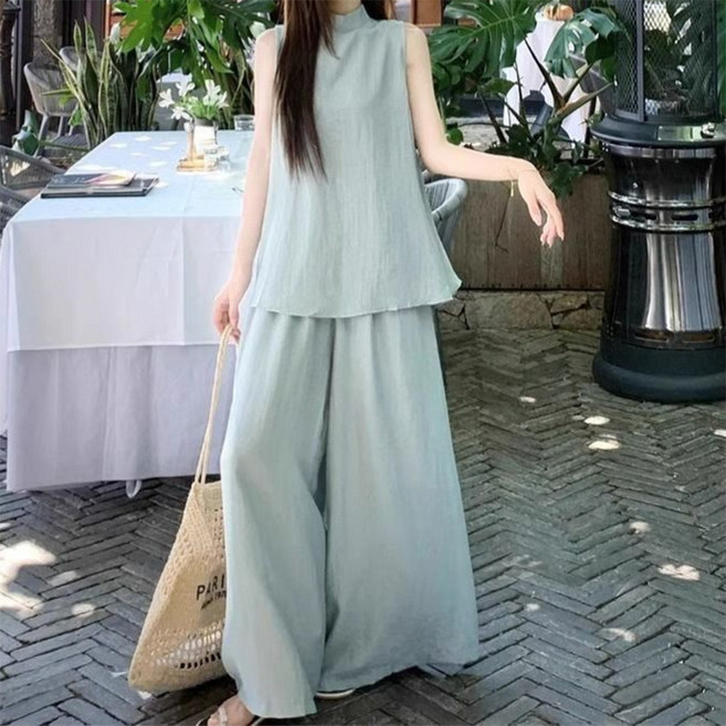 모이르벨라 빅사이즈 통기성 여름 민소매 투피스 세트 O263-0098