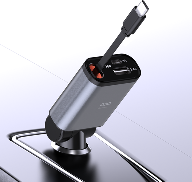 굿밸류 차량용 3in1 릴타입 멀티 고속 충전기, 혼합색상