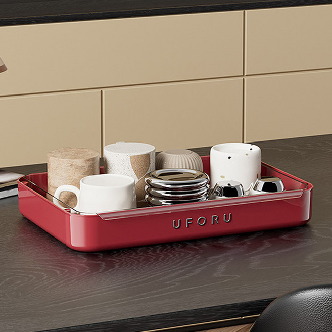 유포유 퓨어홈 컵건조대 식기 주방 정리대, 레드, 1개