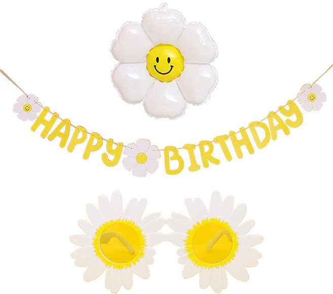 조이파티 데이지생일가랜드 + 풍선 소형 + 데이지 안경 세트, 혼합색상, 1세트