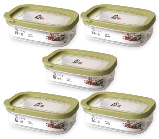 소담 직사각 밀폐용기 1호 그린 300ml, 5개, 단품