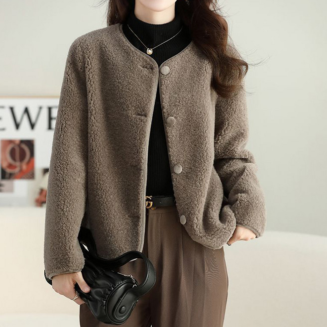 라라티나 여성용 에델린 따뜻한 라운드넥 기모 뽀글이 자켓