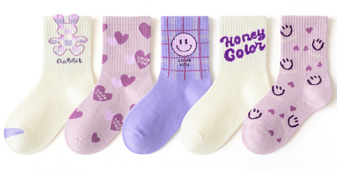 아이뿜 여아용 바이올렛 빅스마일 양말 5족 세트 F80