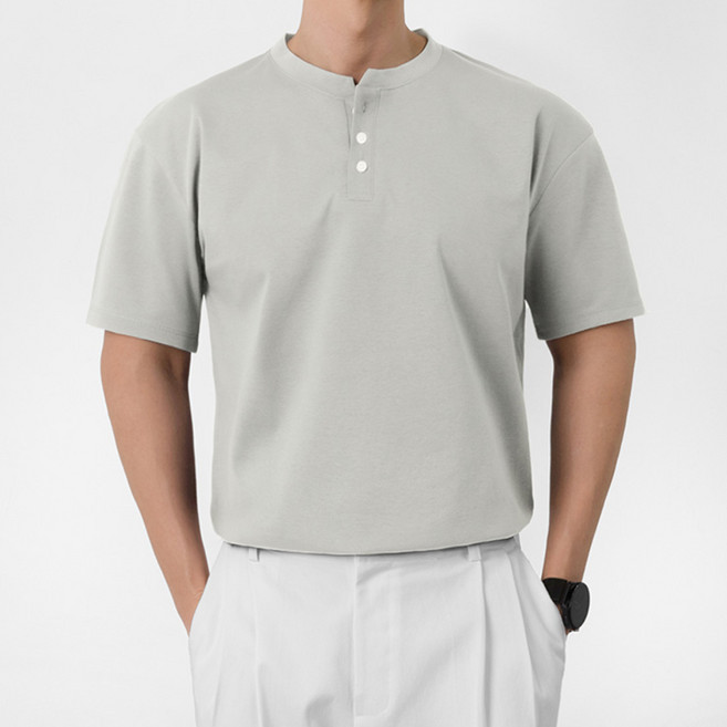 남성용 베이직 헨리넥 머슬핏 반팔티셔츠 T2869