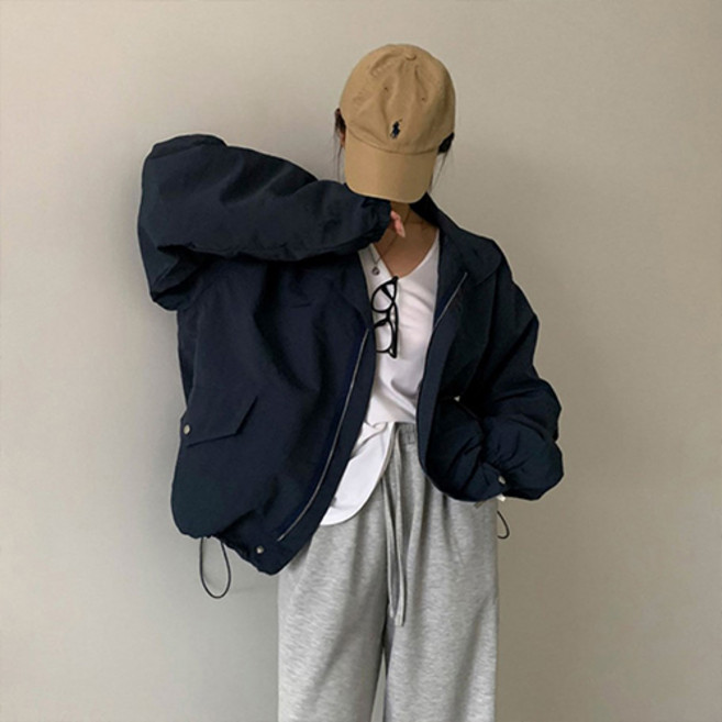 패션플로우 여성용 베이직 스트릿 오버핏 윈드브레이커 점퍼