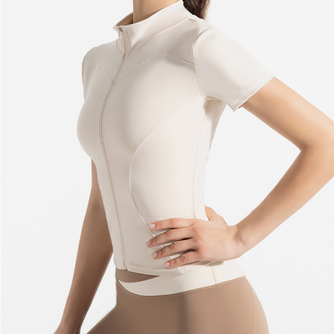 더시럽 여성용 슬림핏 쫀쫀 요가 필라테스 반팔 집업 자켓