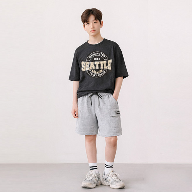 나나주니 아동용 라운드넥 시애틀 유니크 5부 바지 + 반팔 티셔츠 세트