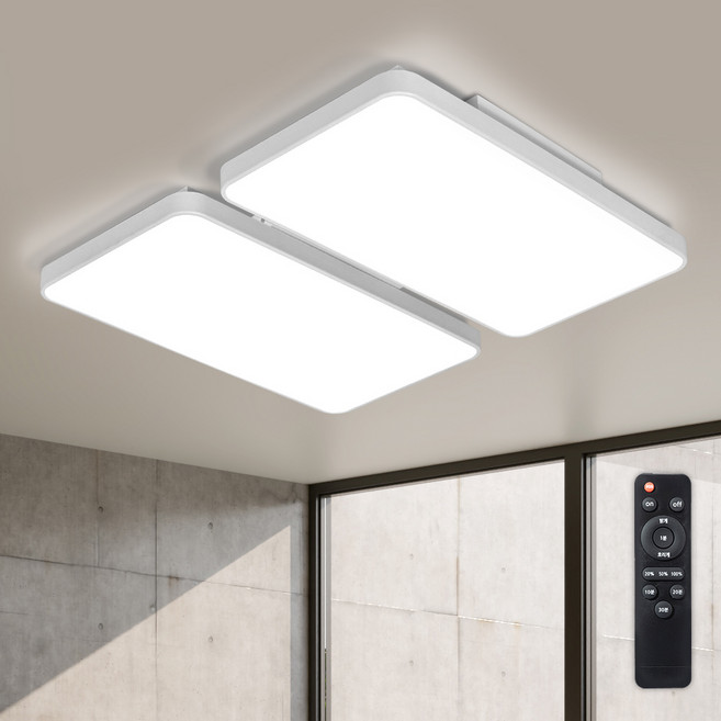 원하 미러 조명 디밍 거실 LED 105W 플리커프리 천장등 + 리모컨 세트, 화이트 + 주광색