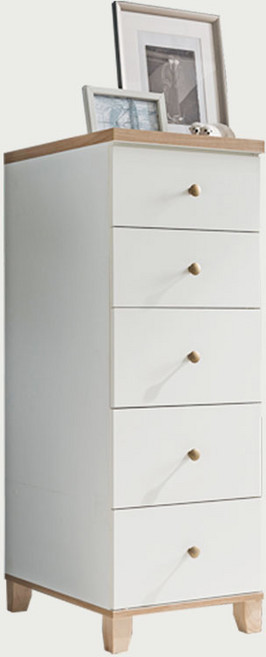 미호 미니 서랍장 방문설치, 화이트 + 오크, 5단