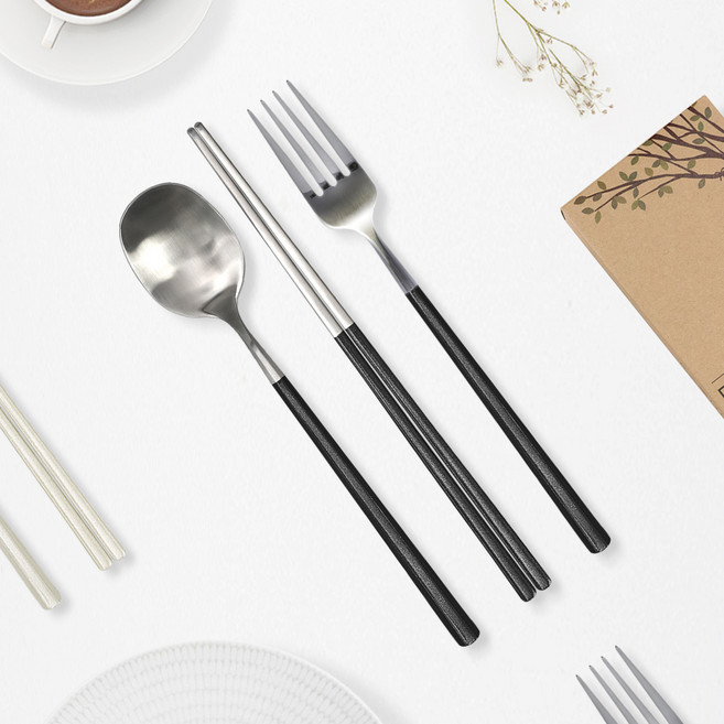 라온누리 레브 컬러 커트러리 세트, 블랙, 1세트, 수저 + 포크