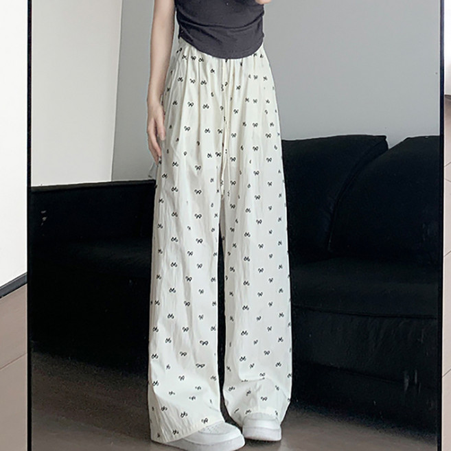 MarketA 女款涼感迷你蝴蝶結鬆緊帶冰絲褲