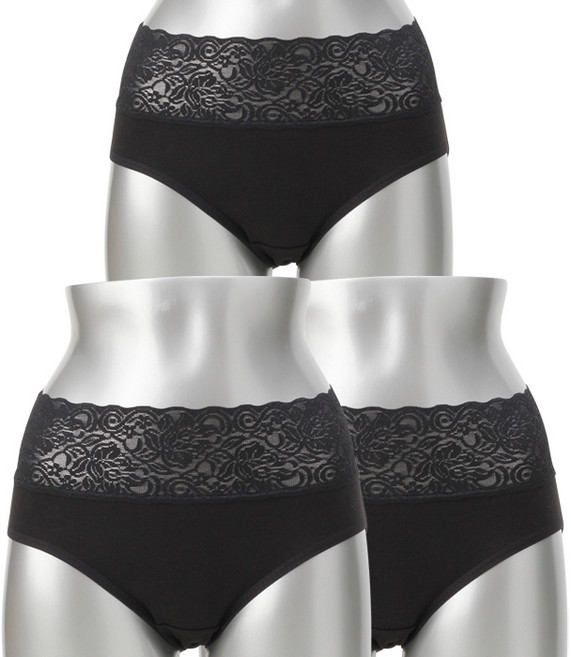 캐리루시 여성용 하이웨스트 복부슬림 레이스면팬티 3P