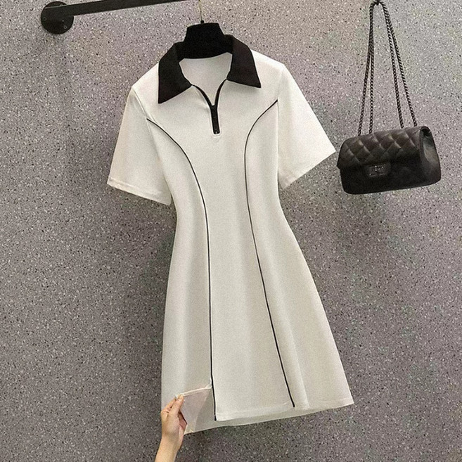 MarketA 女款修身Polo領連身裙 含大尺碼, 白色