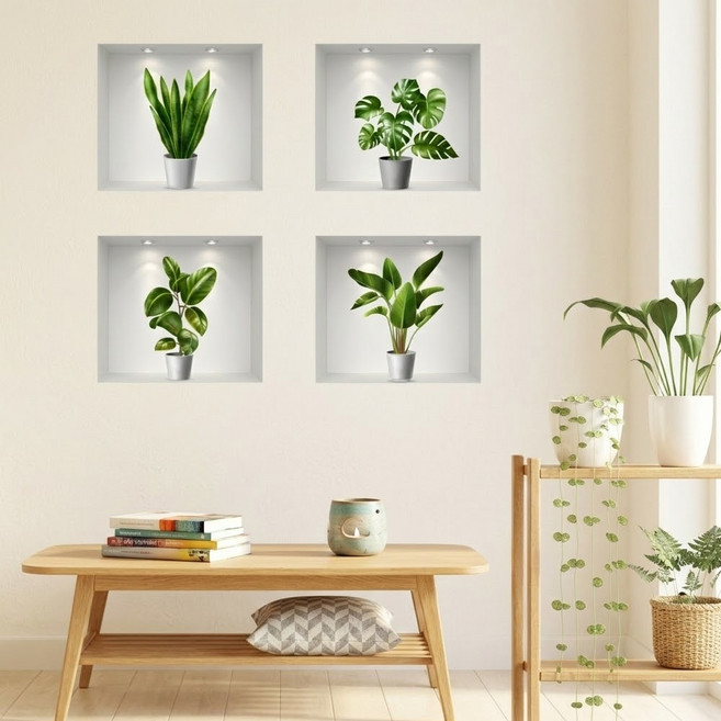 알럽홈 벽 장식 초록식물 스티커 4종 세트 L261-0167T1, TYPE1