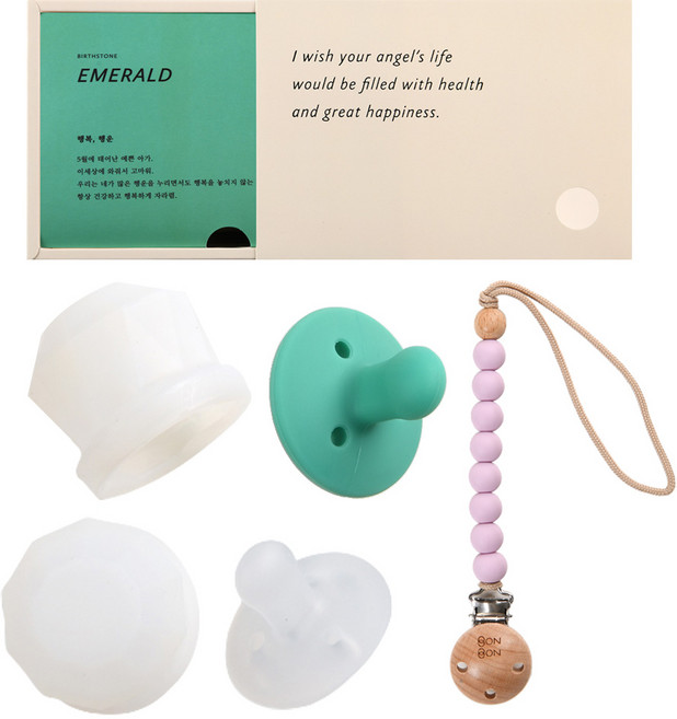 데일리라이크 봉봉 탄생석 노리개 젖꼭지 클립 세트, 5월 에메랄드, 2단계(4개월이상), 1세트