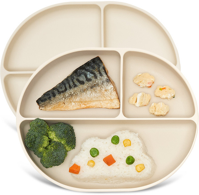 마더케이 실리콘 이유식 흡착식판 3구, 아이보리, 2개