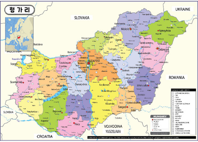 지도닷컴 행정 코팅형 헝가리 지도 210 x 150 cm, 1개