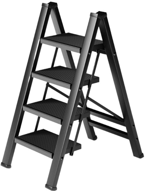 코끼리리빙 알루미늄 접이식 무광 4단 사다리 블랙, 1개
