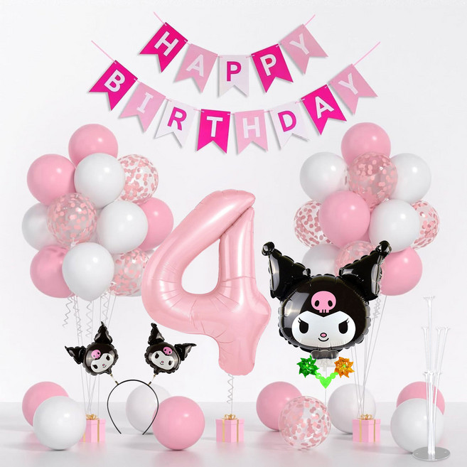 BYOORABYOO 角色生日派對氣球組, 1套, 三麗鷗 酷洛米 數字4