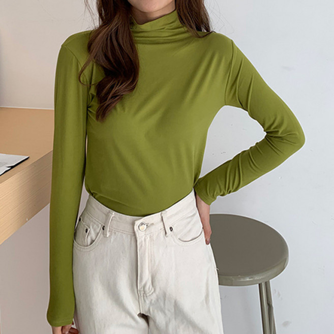 라라온 여성용 심플 반목 긴팔 티셔츠 TSP1289