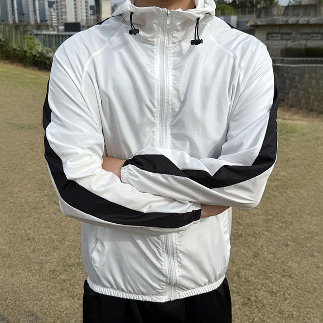 Meosidda 男款側邊線條拉鍊防風外套