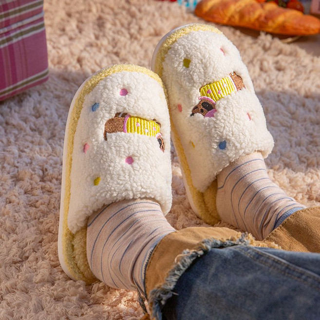 에버하우스 도트 뽀글이 퍼피 거실화, 옐로, 1개