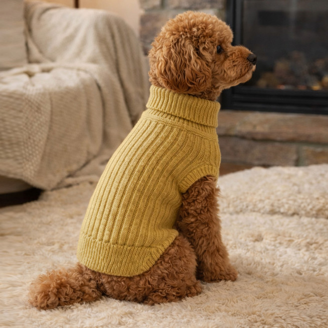 그루밍댕이 강아지 골지 폴라 니트, 베이지, 1개