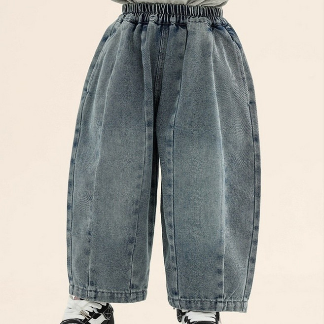 이유몽 아동용 오버핏 데님 밴딩 벌룬 롱 팬츠 E6S303