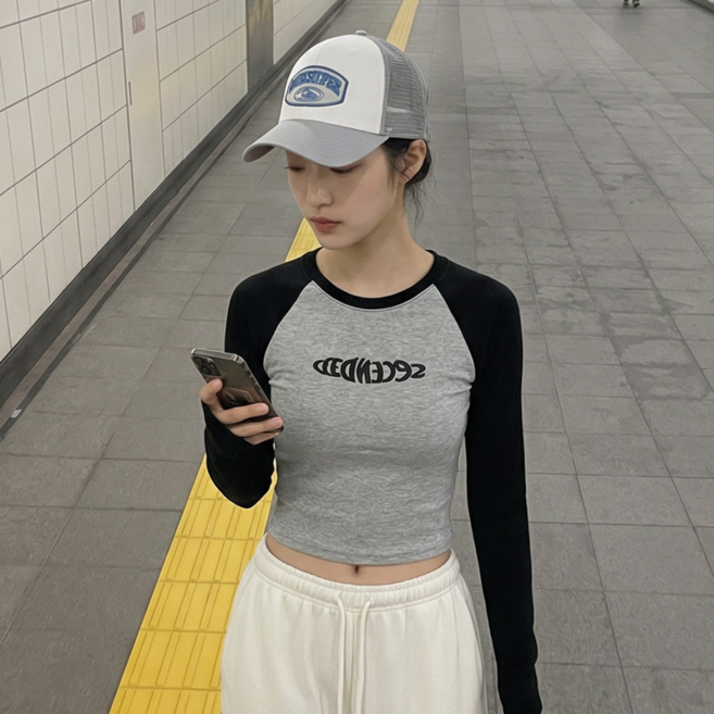 젠트라 주니어 애프터스쿨 나그랑 크롭 배색 긴팔 티셔츠 K2S70