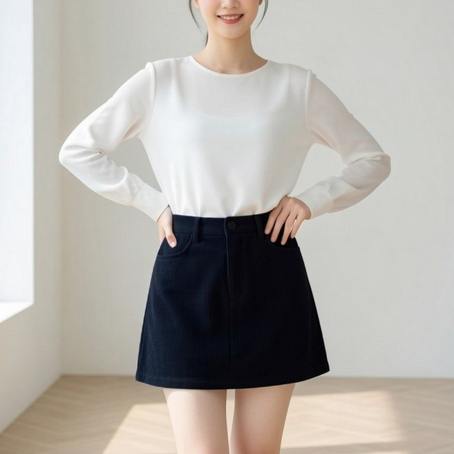 UNHEVE 女款燈芯絨A字迷你裙
