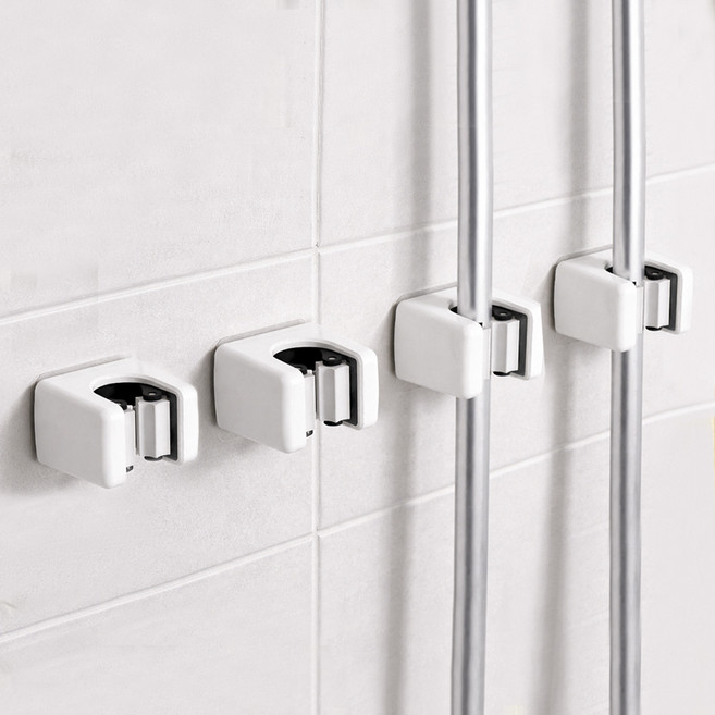 하우블리 클린앤 욕실 무타공 청소도구 밀대 거치대 걸이 홀더, 화이트, 4개