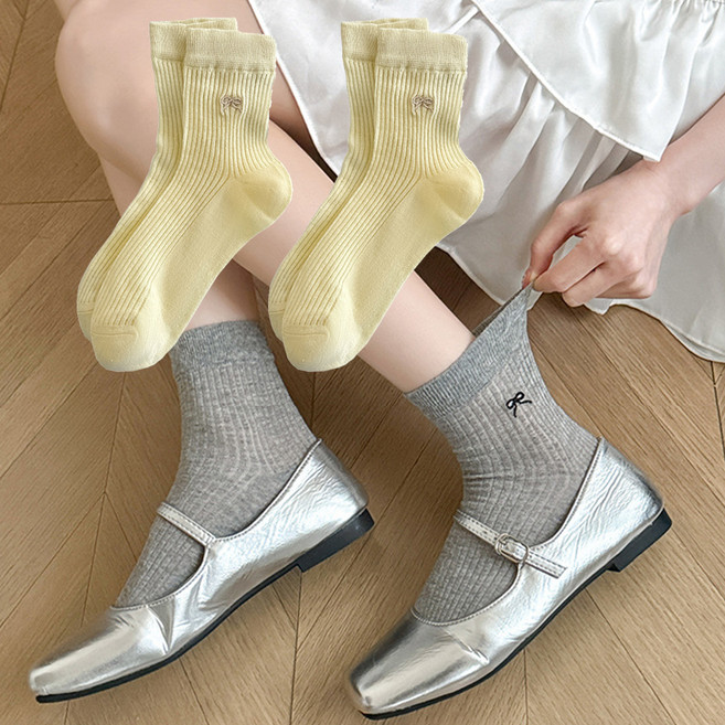 데이소이 여성용 짧은 리본 장식 패션 양말 2켤레
