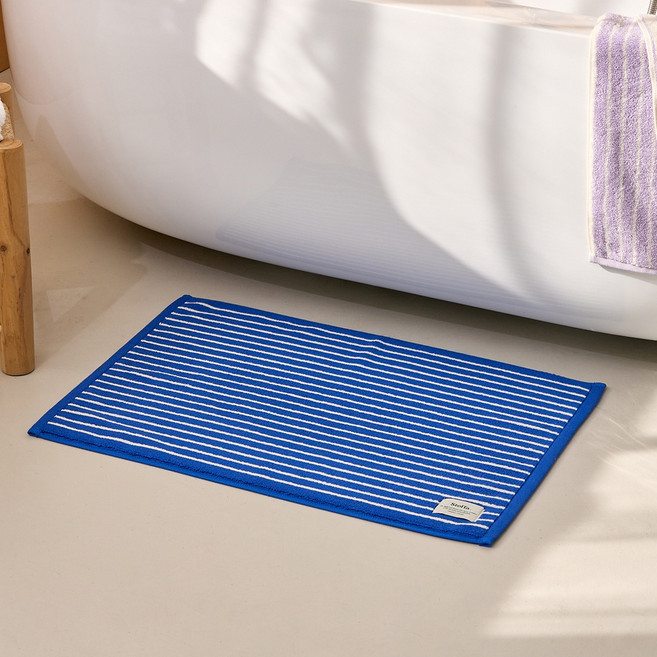 모던하우스 STF 컬러 스트라이프 타월 발매트, 블루