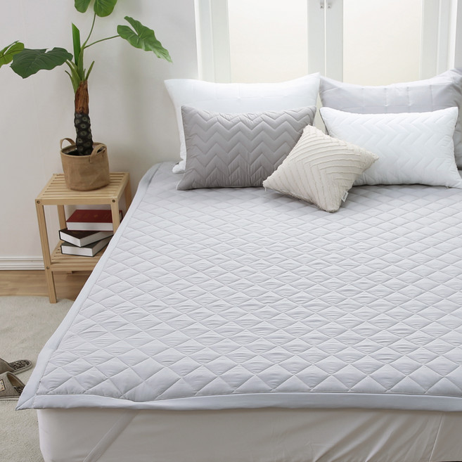 아이닉스 파스텔 바이오워싱 먼지없는 고정밴드 누빔 침대패드, 그레이