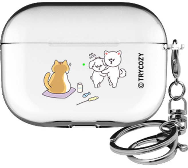트라이코지 디자인 시즌3 에어팟 3세대 클리어 케이스, 액션냥이댕이 뭘보냥