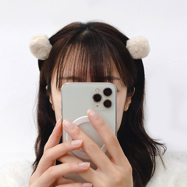 젤루나 미니 밍크 털 컬러 페이크 퍼 동그리 포인트 헤어 집게핀 H-105 2p