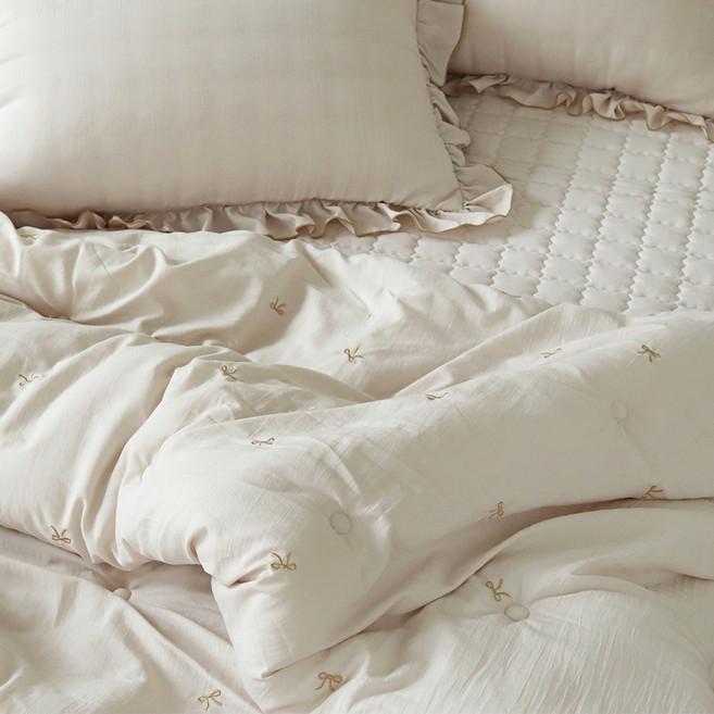 누블 리본 자수 먼지없는 워싱 마이크로 피치스킨 간절기 차렵이불 세트