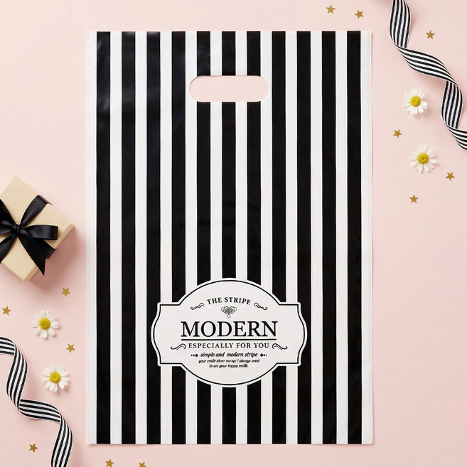 좋은기븐 손잡이 비닐 봉투 특대, 모던스트라이프 블랙, 30개